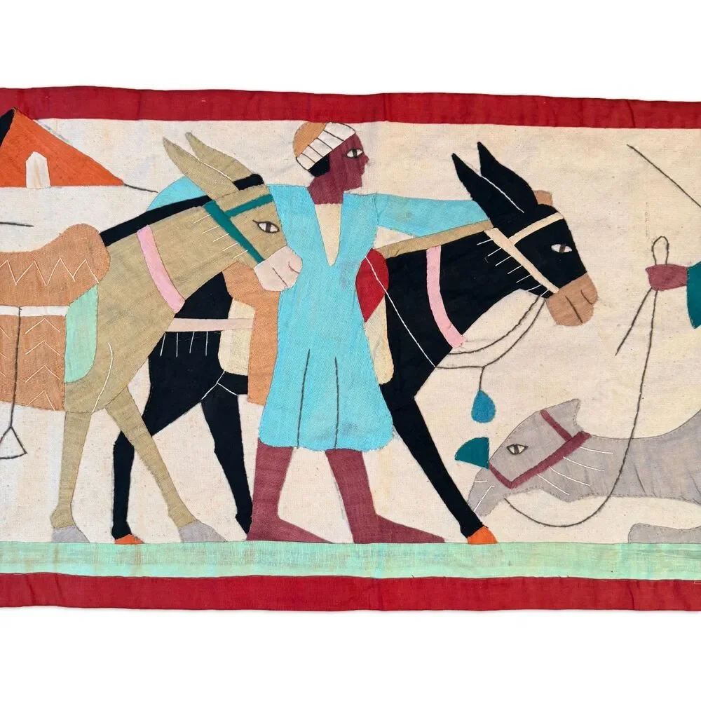 Vintage Egyptian Khayamiya Applique Textile Wall Hanging Handmade Folk Art